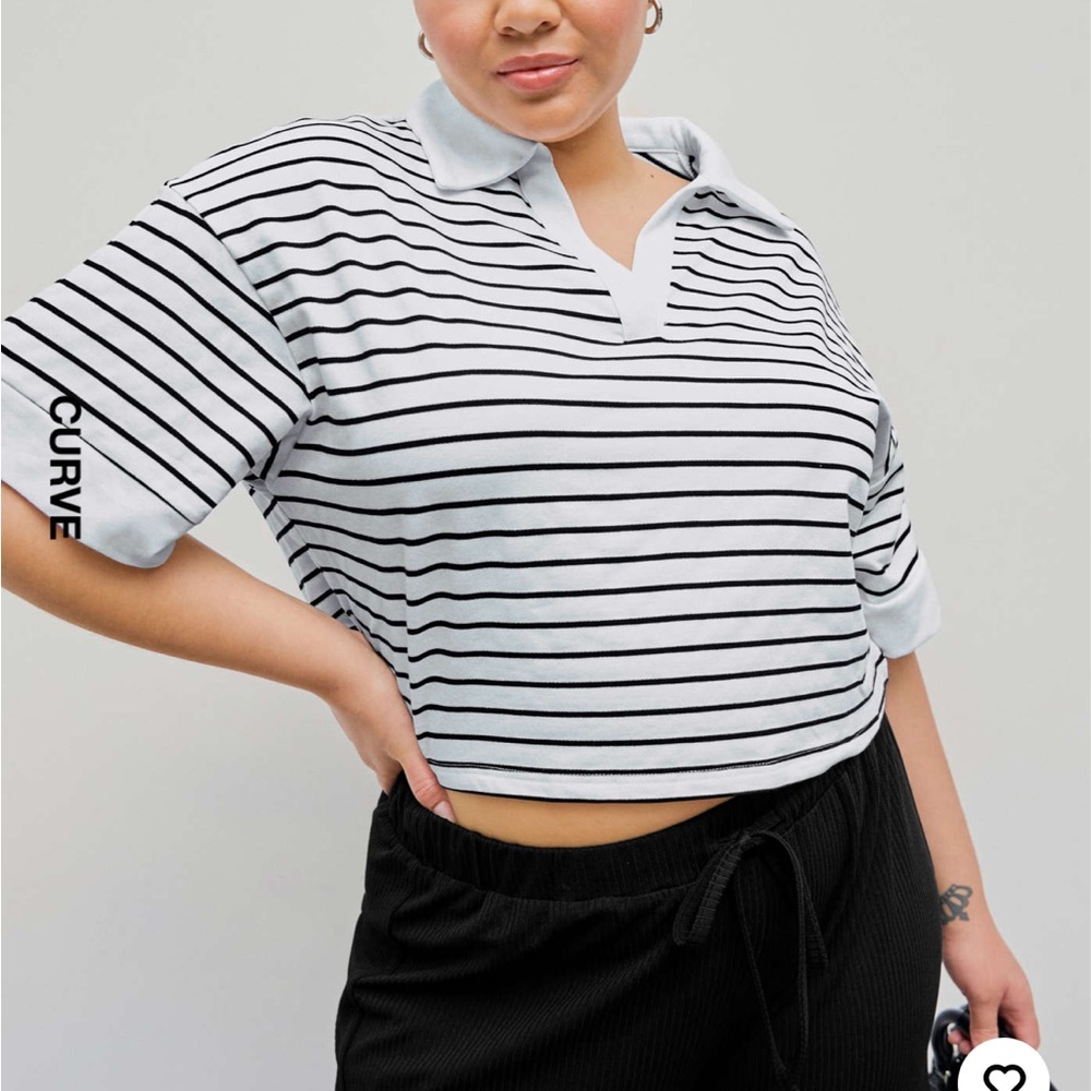 Cider Black and White Striped Crop Top